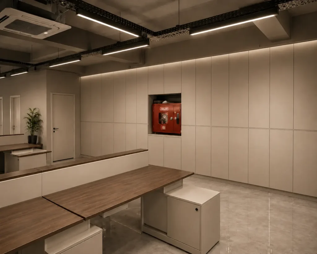 Ofis için duvar dolapları ve çalışma alanı